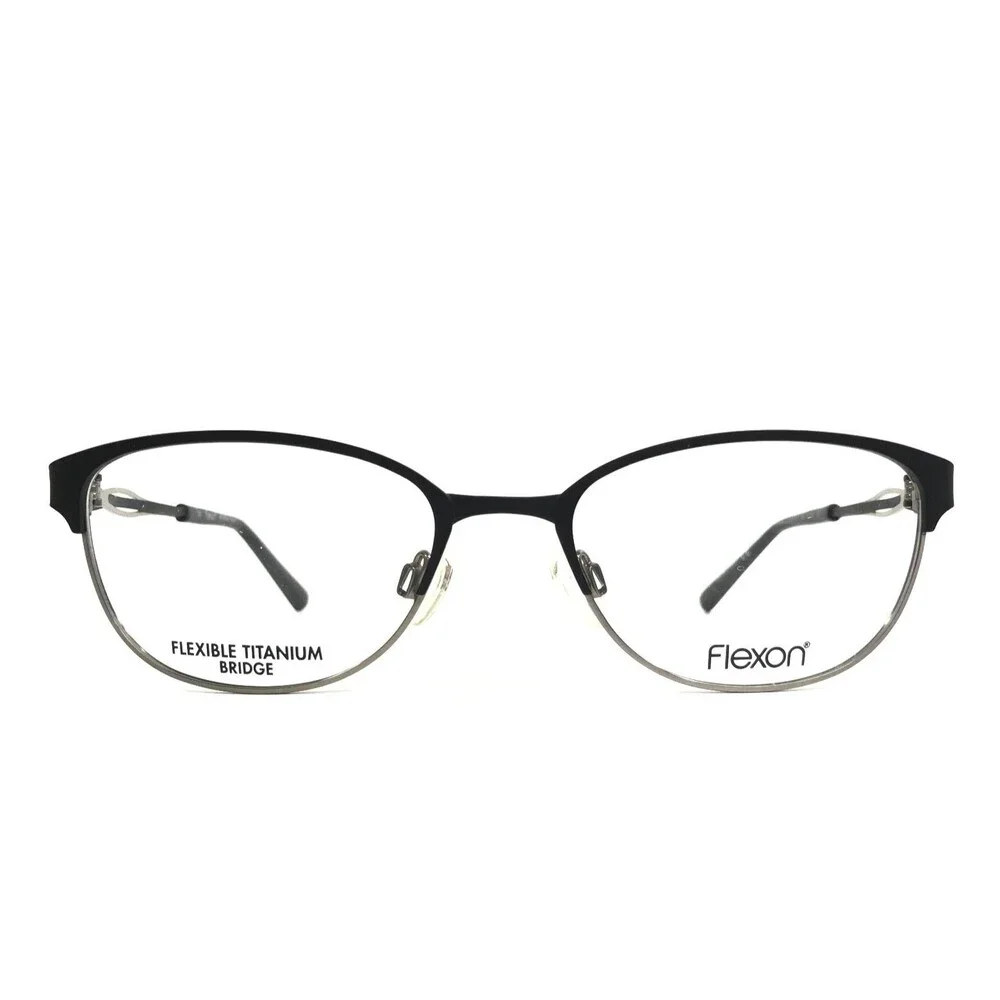 Flexon Eyeglasses Frames CLAUDETTE 001 Black Gold Cat Eye Full Rim 52-18-135